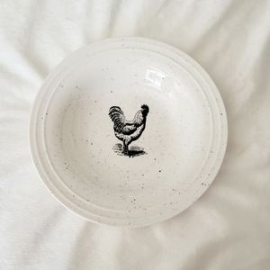 Grace Fine China ceramic rooster bowl white black speckle farmhouse dinnerware